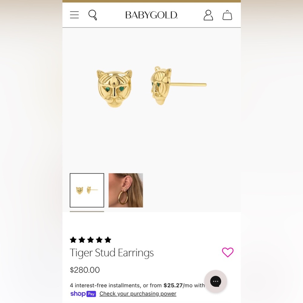 Baby Gold Tiger Stud Earrings